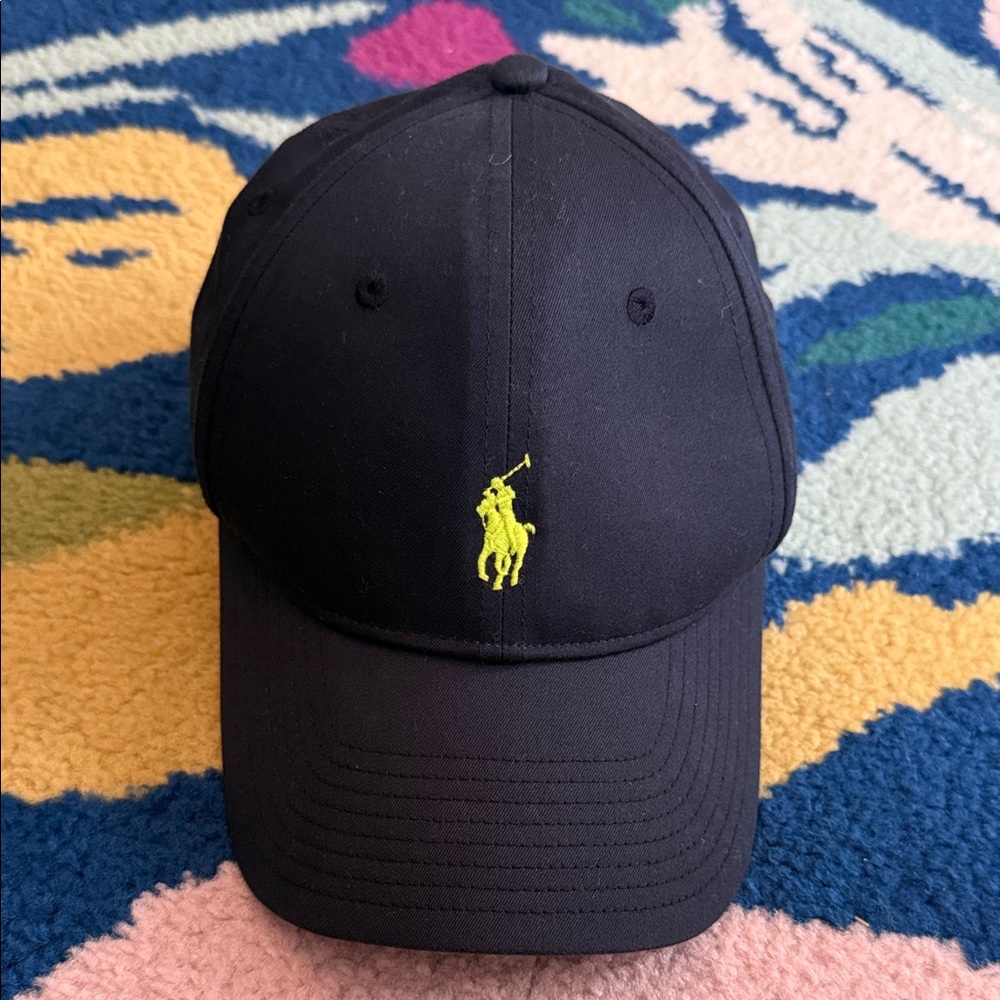 Navy Polo Cap with Lime Green Logo
